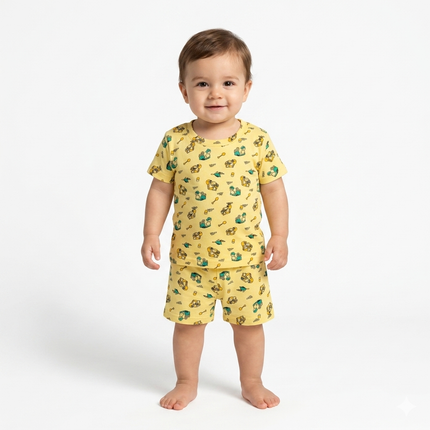 Yellow Construction Print Shorts Set (6month to 1year)