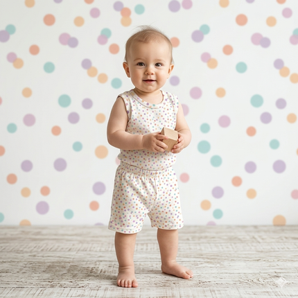 White Dot Print Sleeveless Shorts Cordset (2year to 3year)