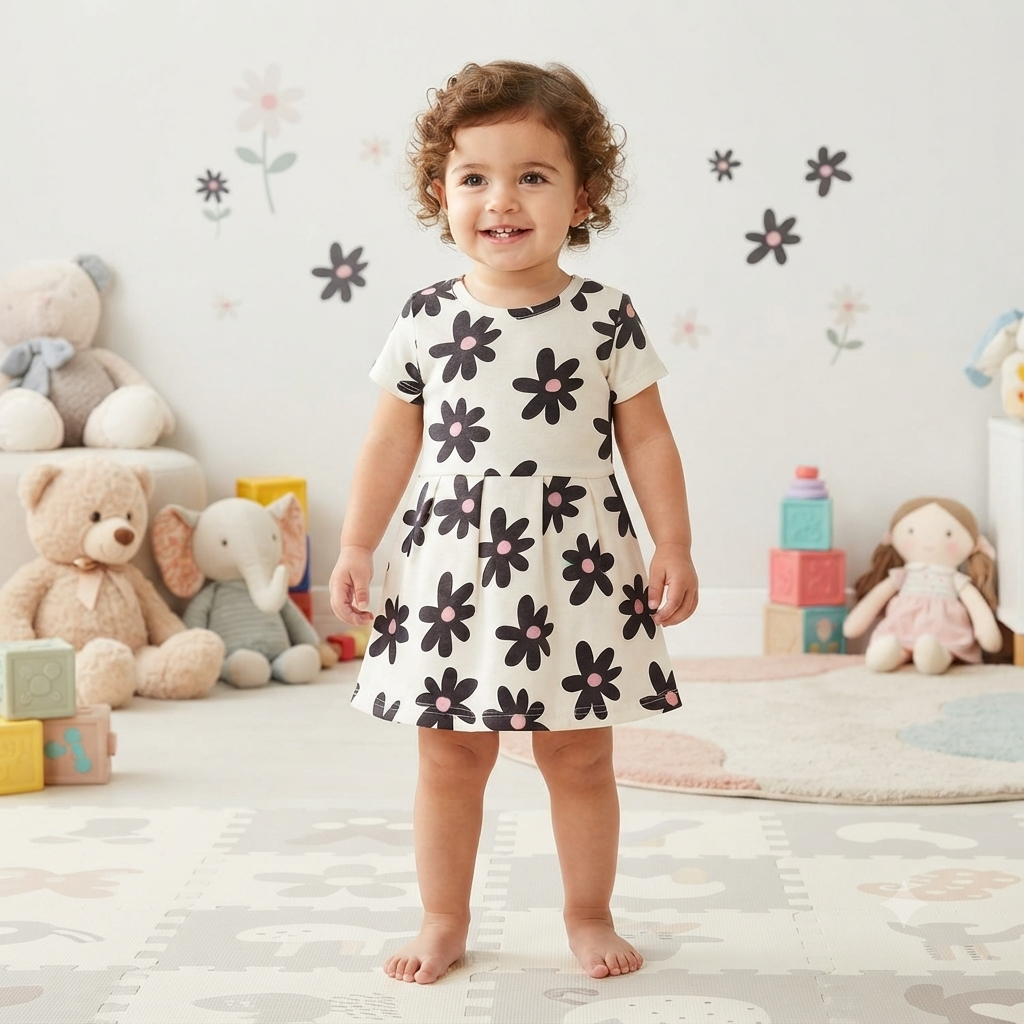 Black Flower Kids Printed Frock (4year to 5year)
