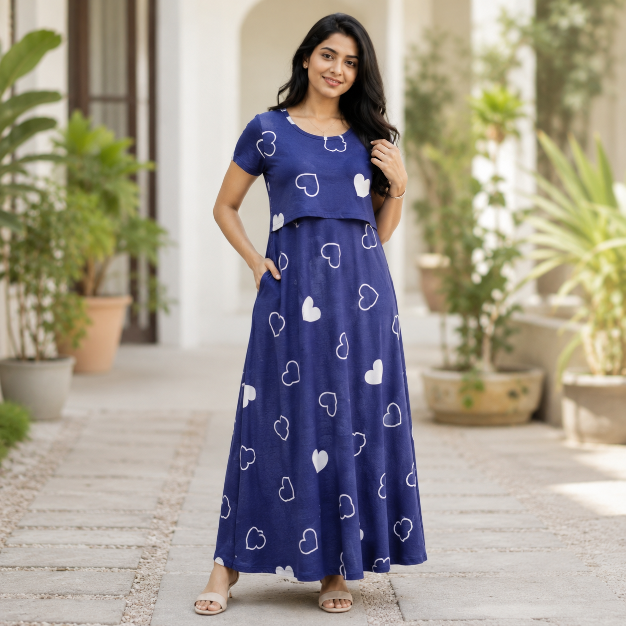 Blue Heart Print Zipless Feeding Loungewear (XXL) BB