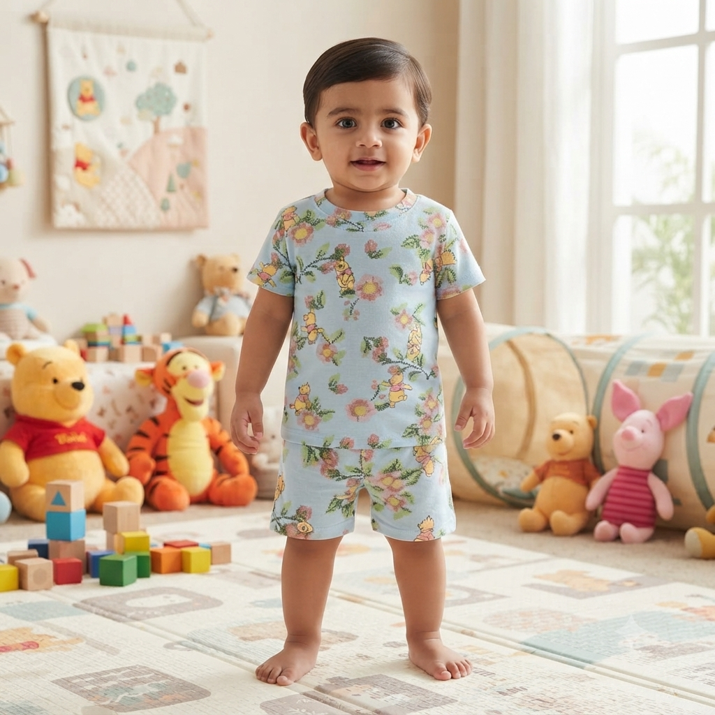 Pooh & Flower Print Shorts Cordset (4year to 5year)