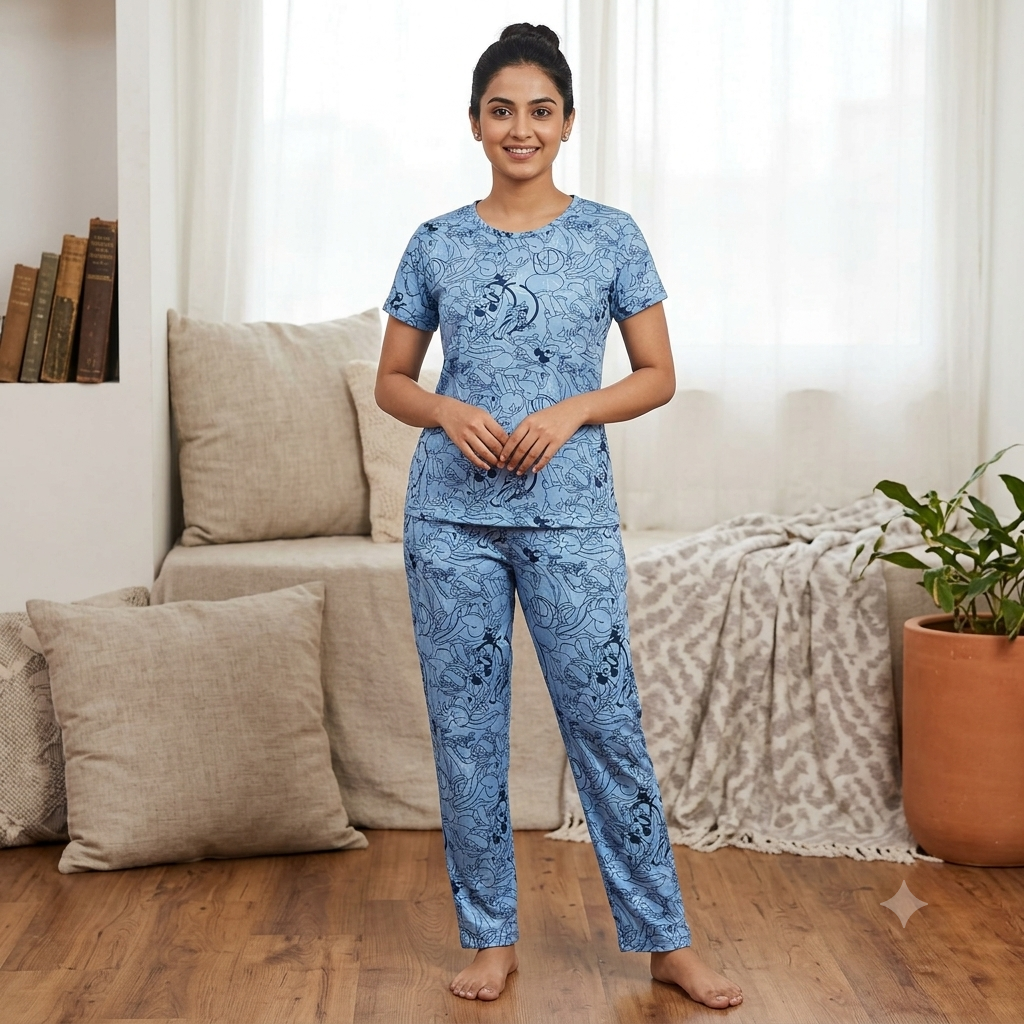 Blue Mickey Print Pyjamas (M)