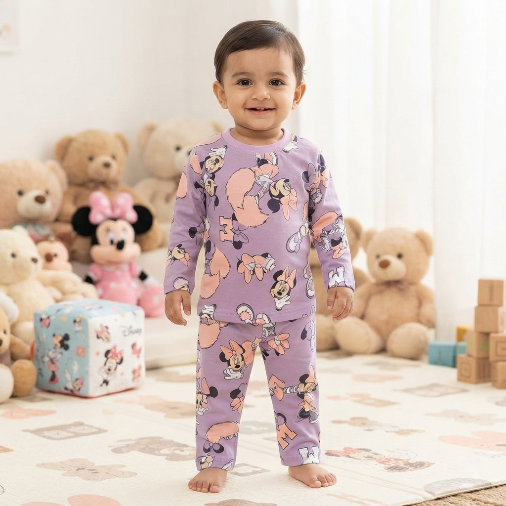 Pink Mickey Full Sleeve Print Pant Set (2year to 3year)