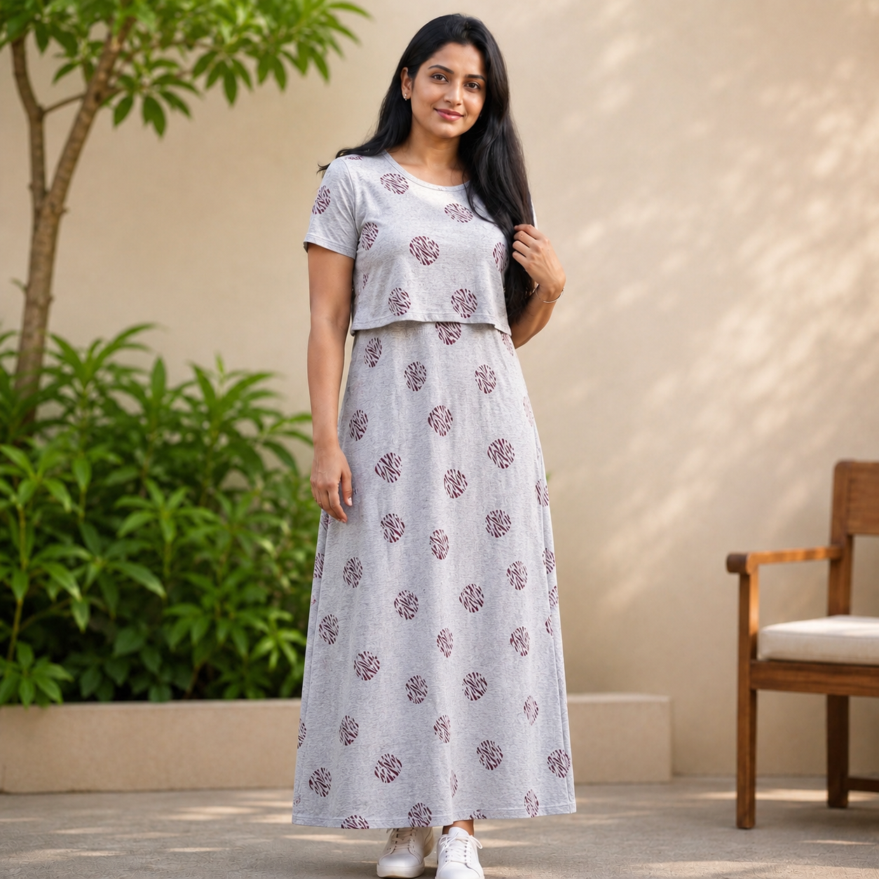 Grey Heart Print Zipless Feeding Loungewear (M)