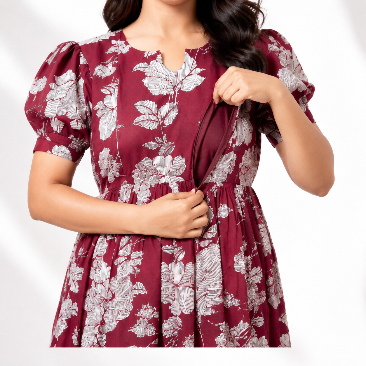 Maroon Floral Feeding Maxi (Invisible Zip)