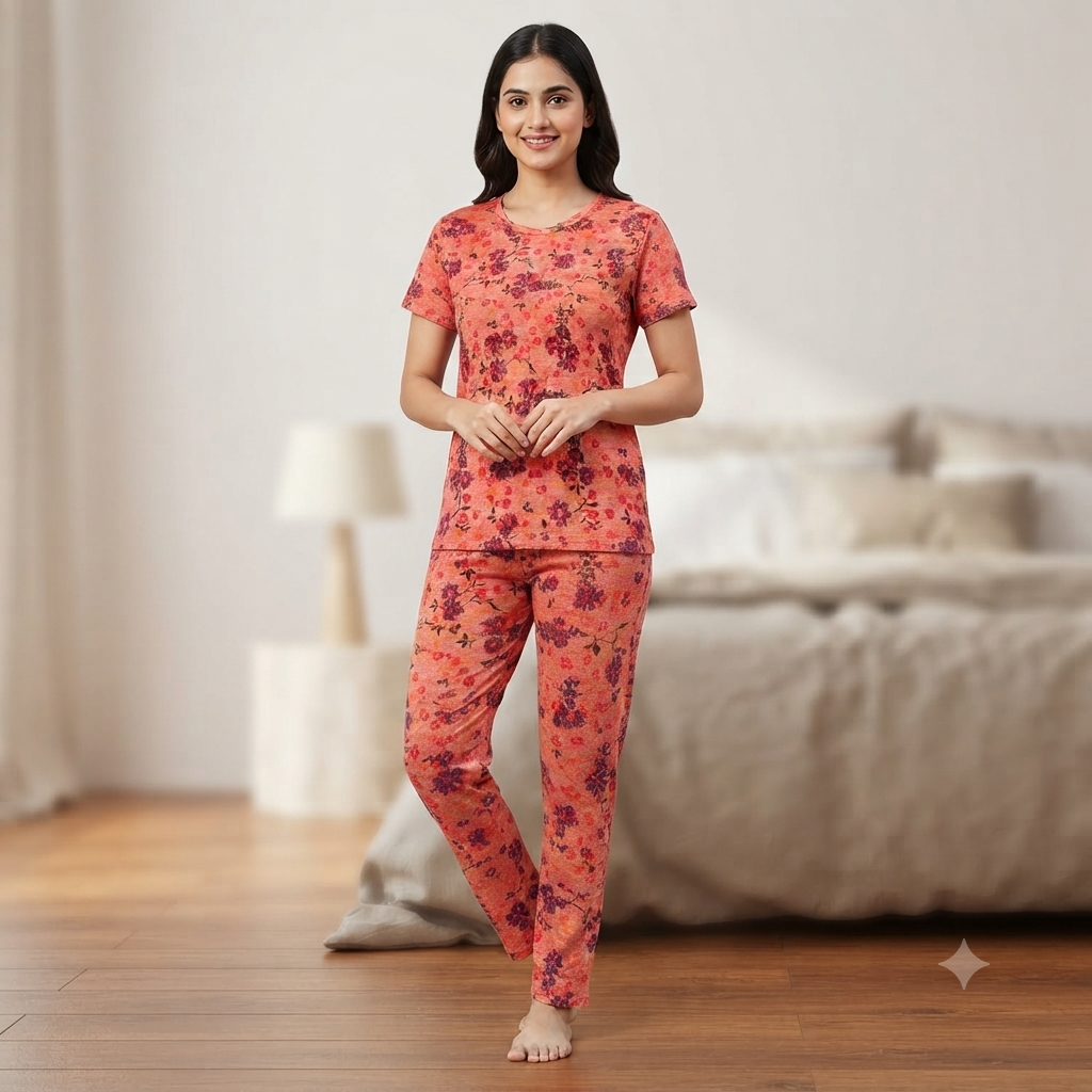 Coral Floral Print Pyjamas (S)