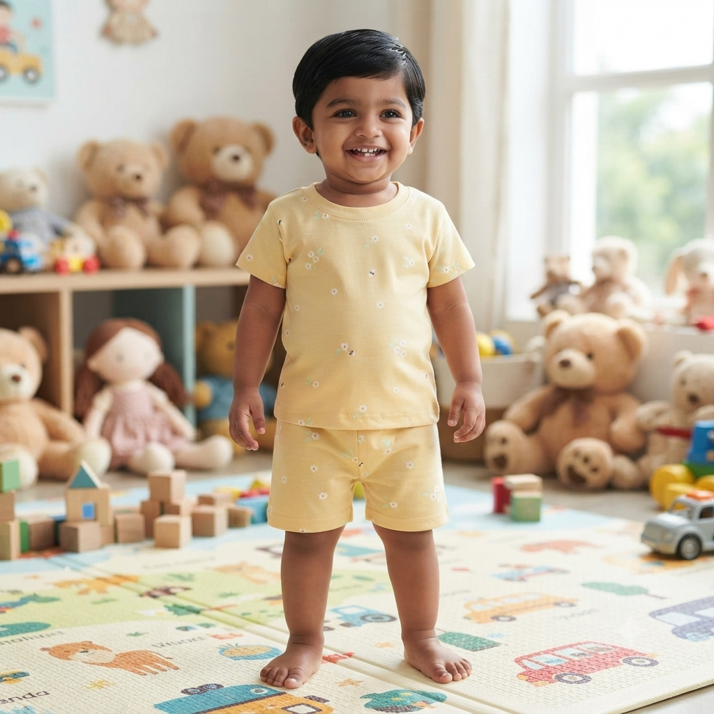 Yellow Flower Print shorts set (1year to 2year)