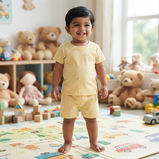 Yellow Flower Print shorts set (2year to 3year)