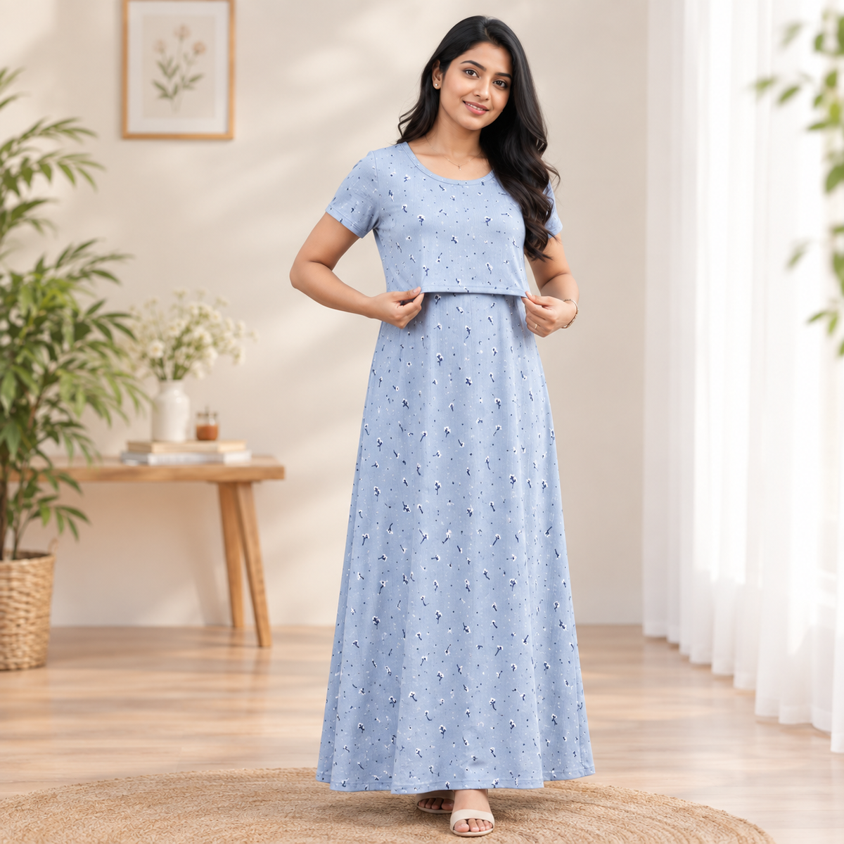 Light Blue Print Zipless Feeding Loungewear (M)