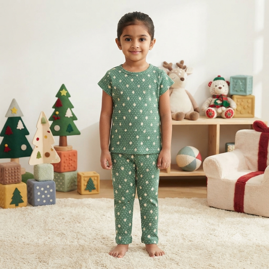 Christmas green tree Pant Set (3year to 4year) (Girls)