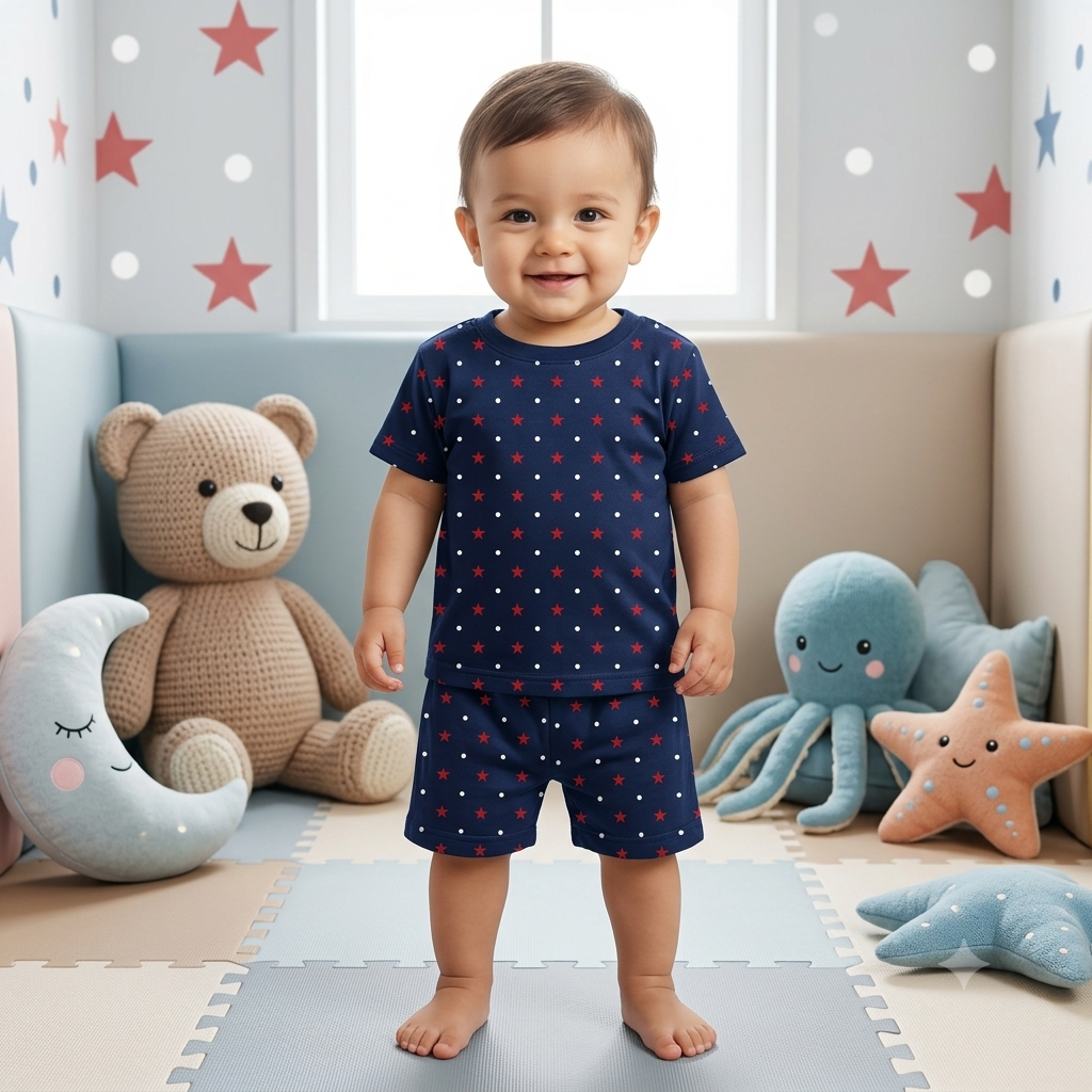 Navy Star Print Shorts Set (1year to 2year)