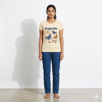 Yellow Butterfly Print Womens T-shirts