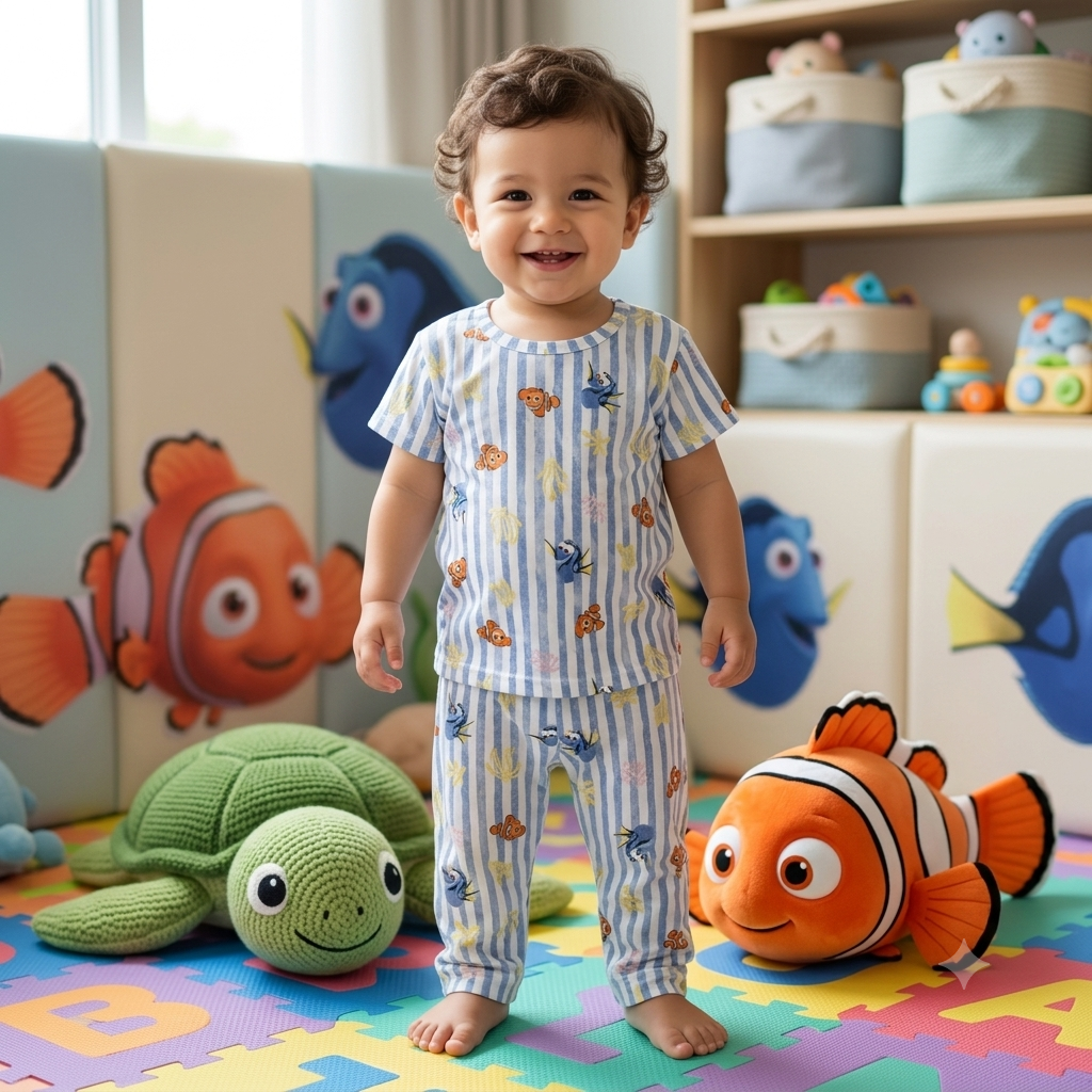 Cartoon Fish Print Pant Set (2year to 3year)