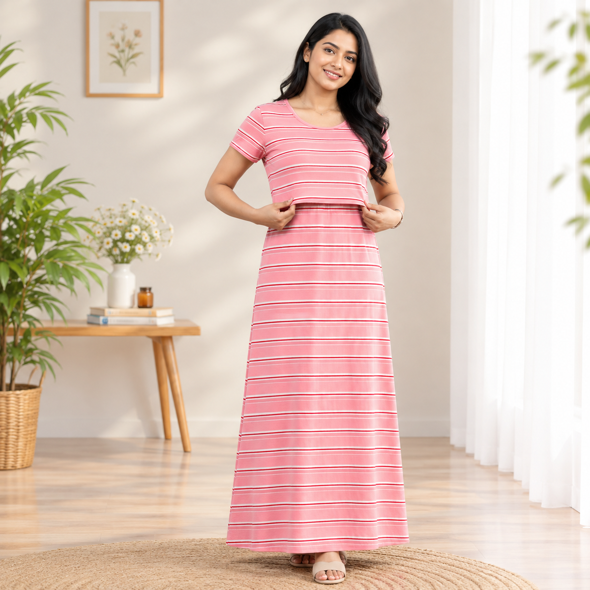 Unique Pink Print Zipless Feeding Loungewear (M)