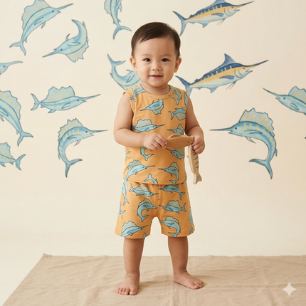Fish Print Sleeveless Shorts Cordset (1year to 2year)