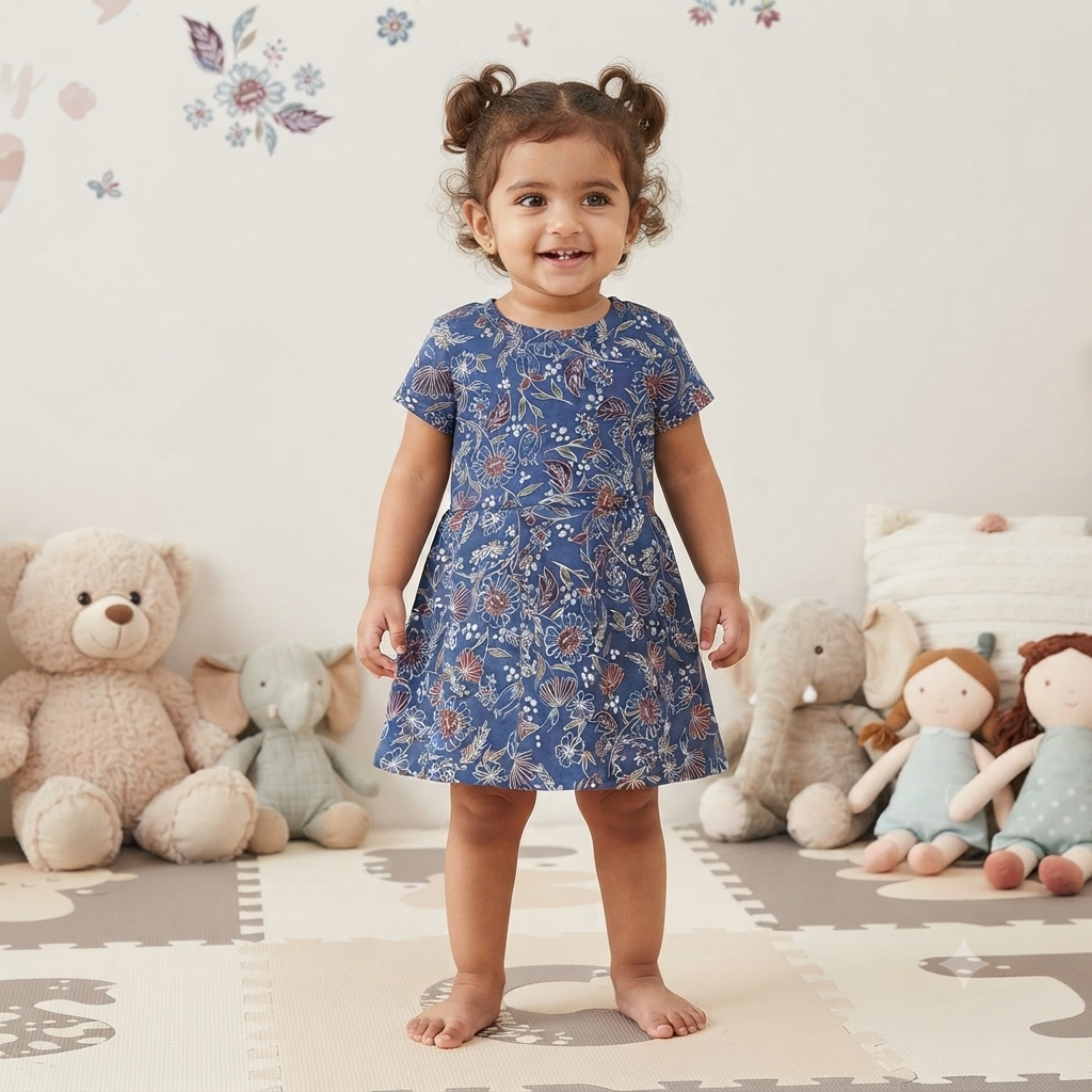 Blue Floral Kids Printed Frock (3year to 4year)