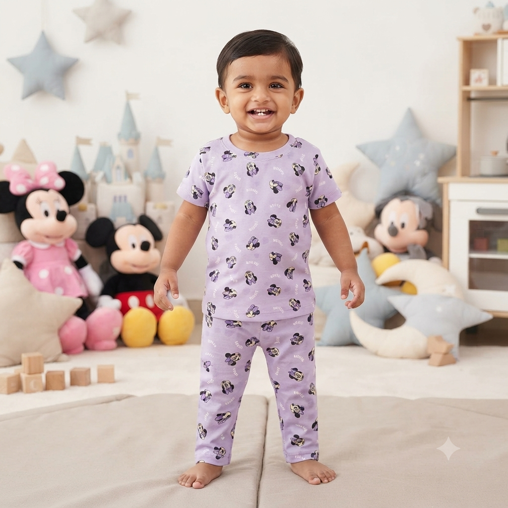 Lavender Mickey Print Pant Set (6month to 1year)