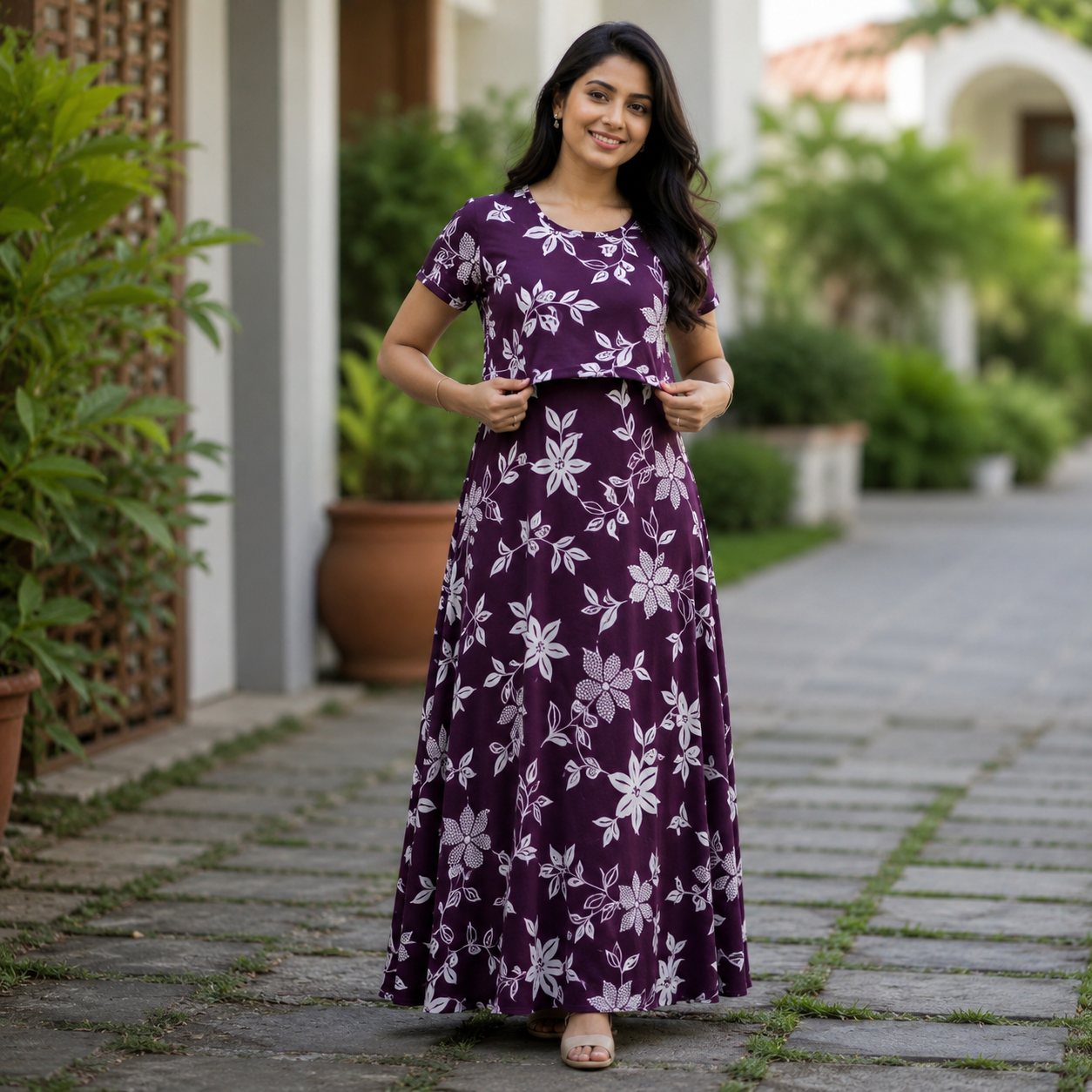 Purple Floral Print Zipless Feeding Loungewear (L) BB