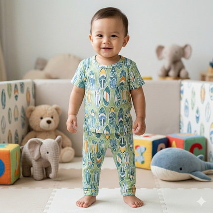 Unique Green Print Pant Set (6month to 1year)