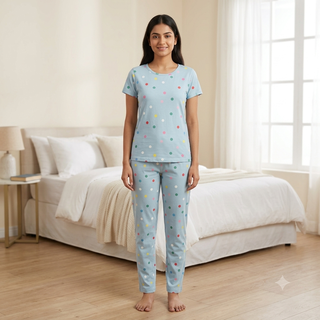 Blue Multi Colour Dot Print Pyjamas (S)