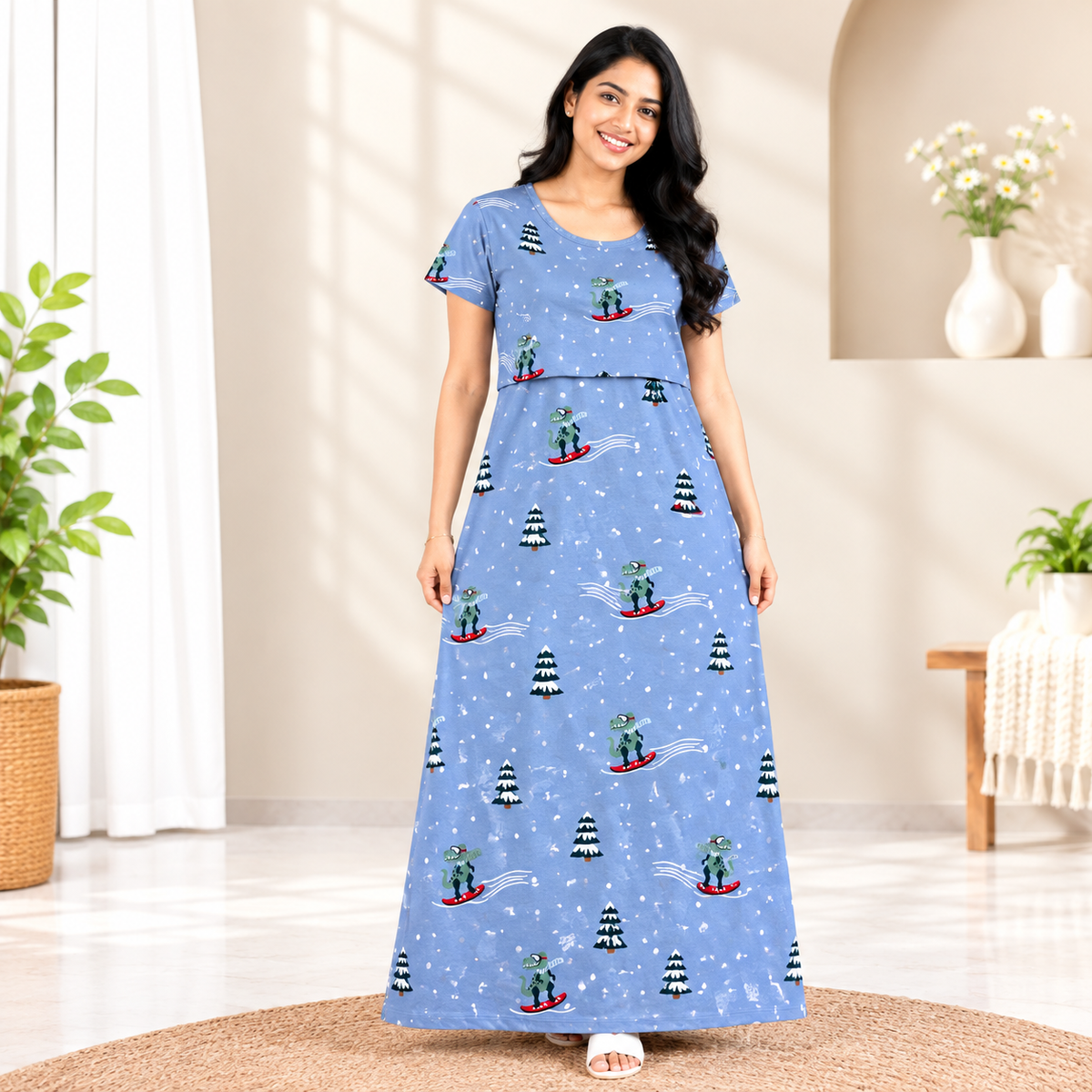 Christmas Tree Print Zipless Feeding Loungewear (L)