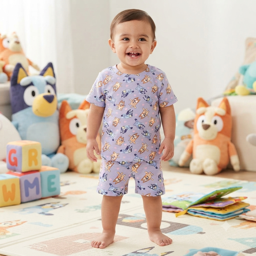 Lavender Cartoon Animal Print Shorts Cordset (6month to 1year)