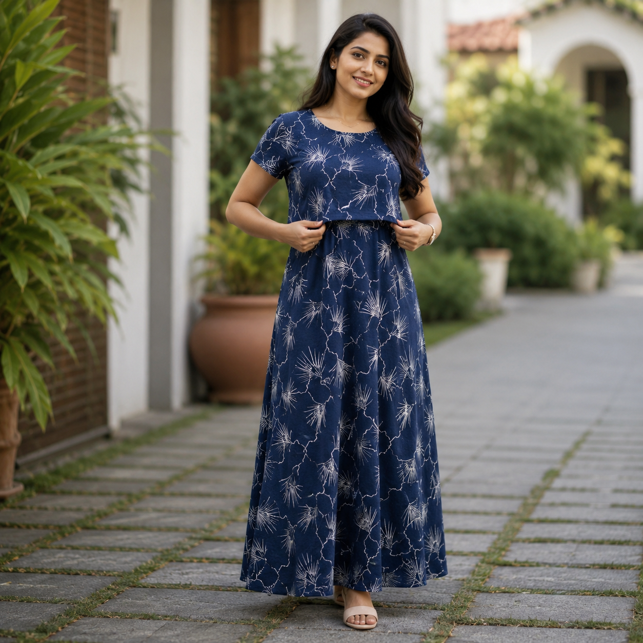 Royal Blue Botanical Print Zipless Feeding Loungewear (XXL) BB