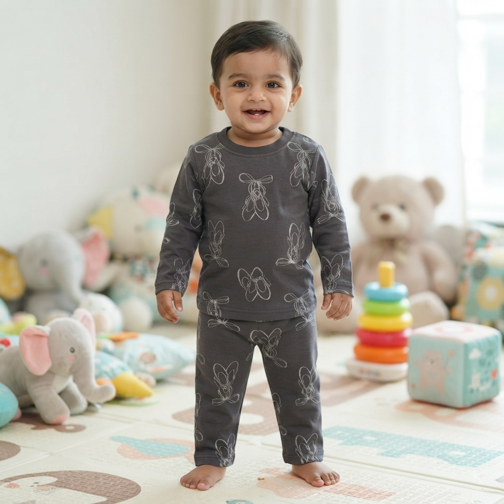 Charcoal Grey Full Sleeve Print Pant Set (4year to 5year)