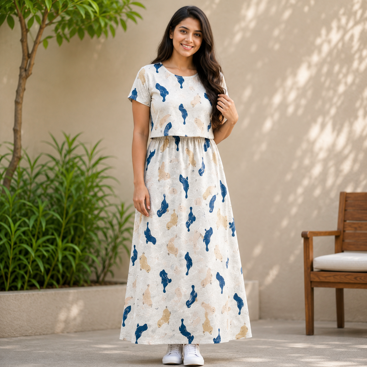 Cute Birds Print Zipless Feeding Loungewear (M)