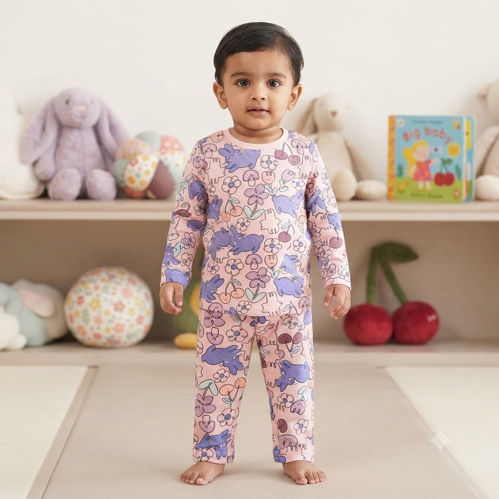 Purple Bunny & Floral Print Full Sleeve Pant Set (5year to 6year)