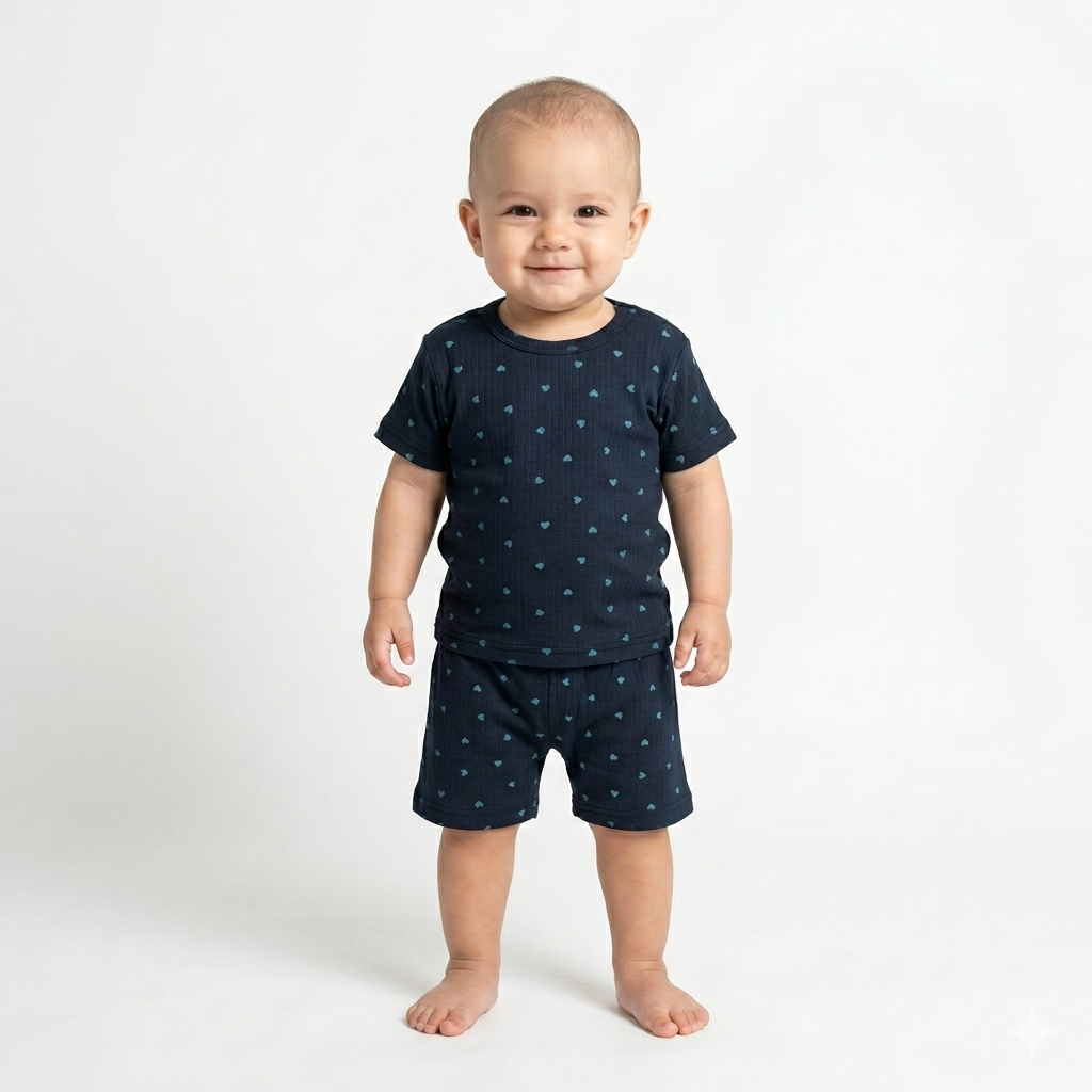 Blue heart Print Shorts Cordset (4year to 5year)