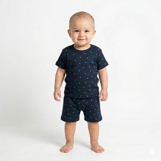 Blue heart Print Shorts Cordset (4year to 5year)