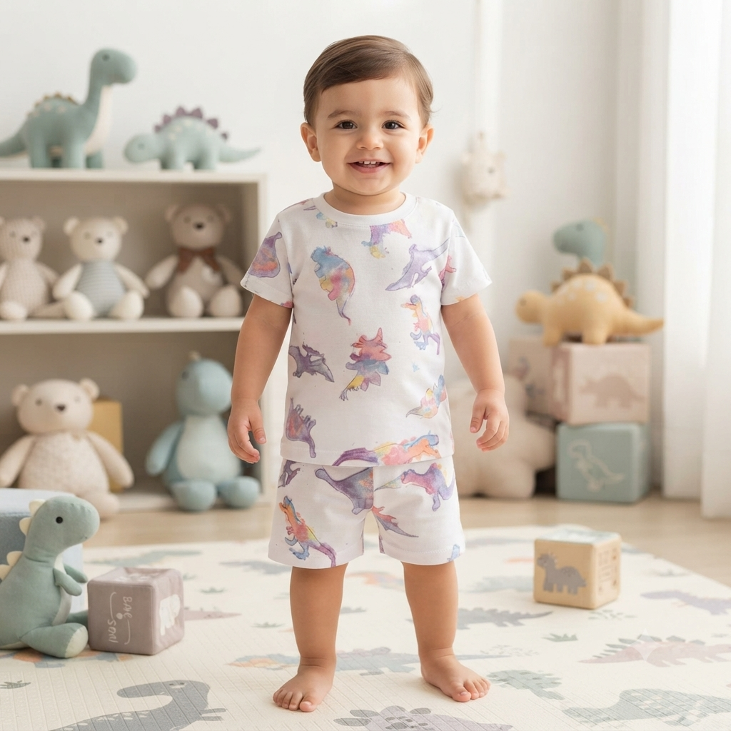 Pink Dragons Print Shorts Set (2year to 3year)