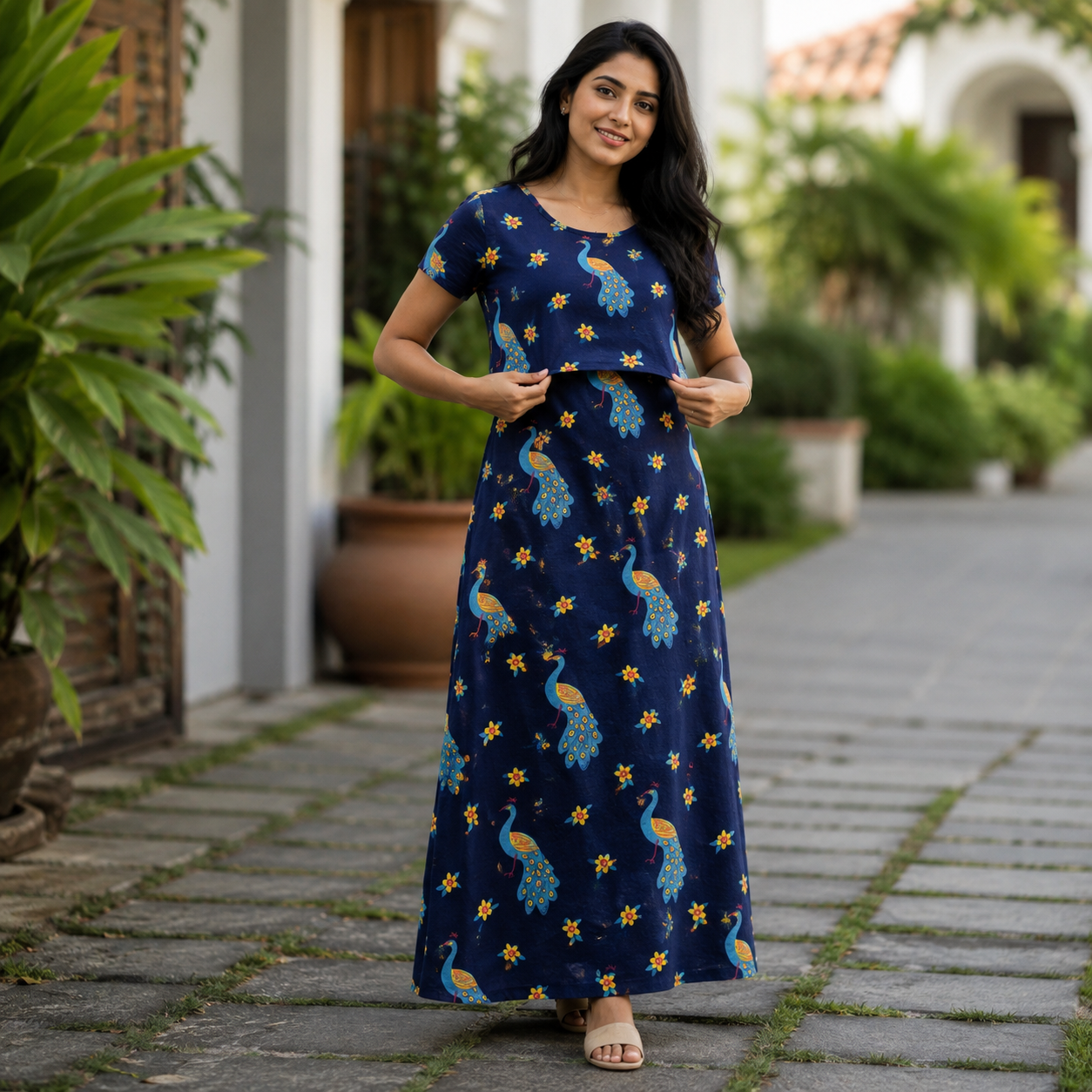 Peacock & Flower Print Zipless Feeding Loungewear (XL) BB