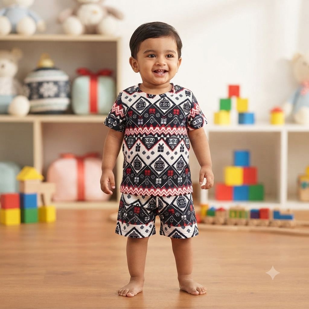 Holiday Themed Print Shorts Cordset (2year to 3year)