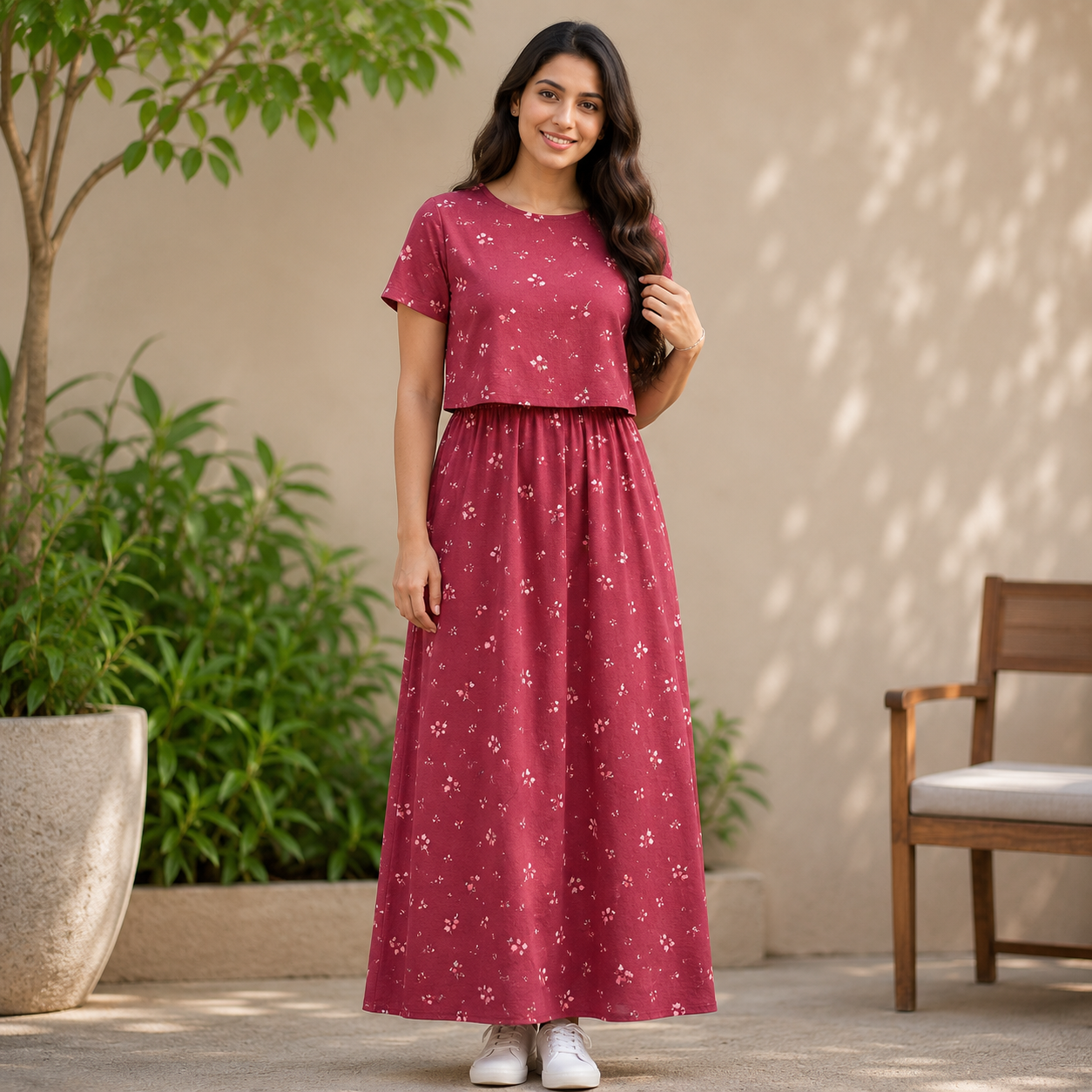 Maroon Print Zipless Feeding Loungewear (XL)