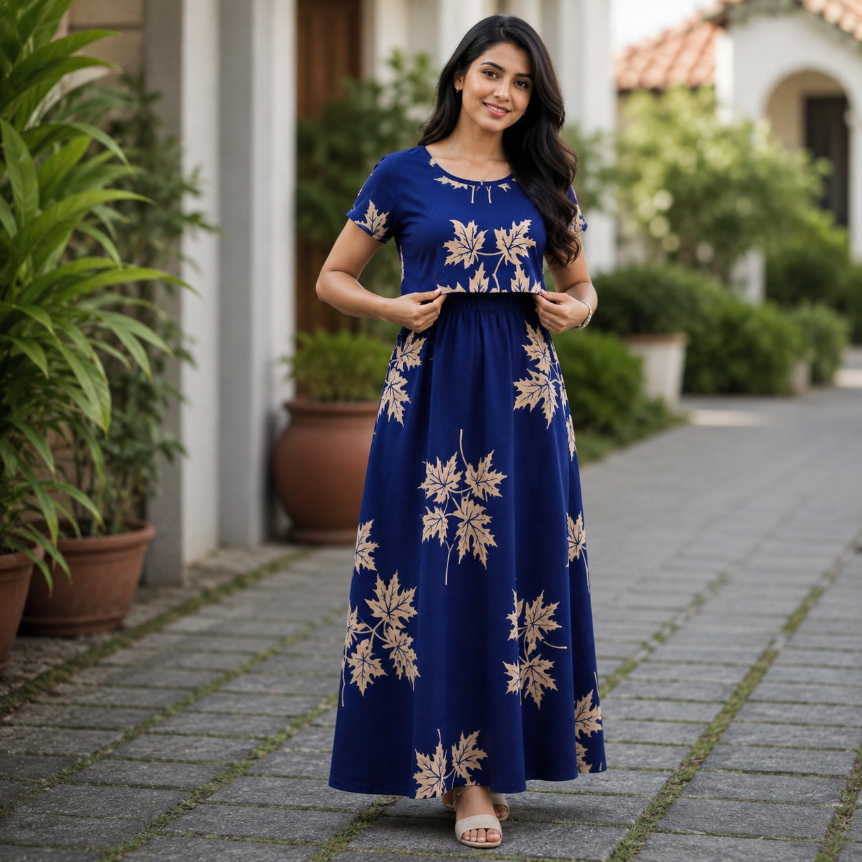 Navy Flower Print Zipless Feeding Loungewear (L) BB