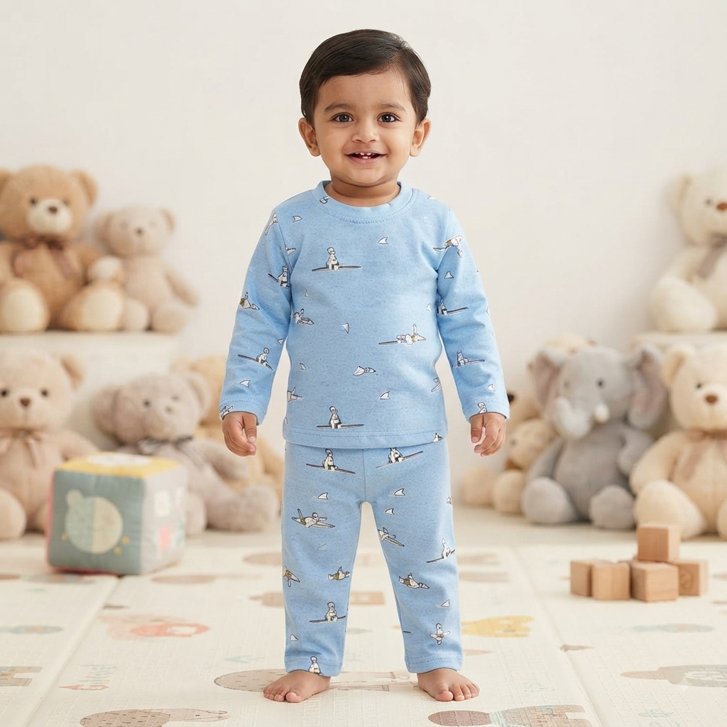 Blue Full Sleeve Print Pant Set (4year to 5year)