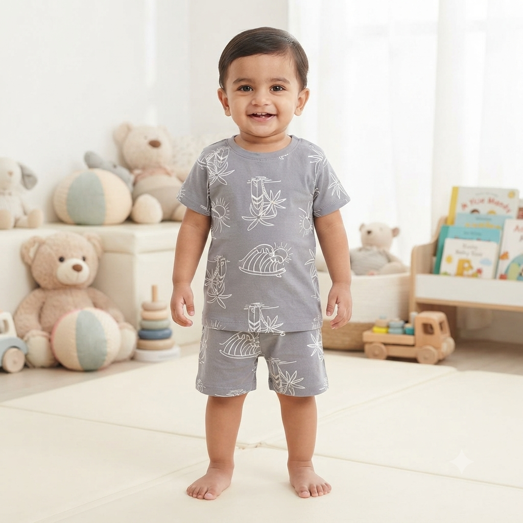 Grey Beach print Shorts Cordset (2year to 3year)