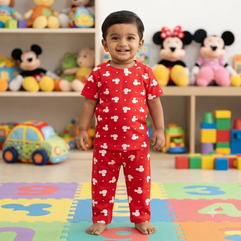 Red Mickey Print Pant Cordset (1year to 2year)