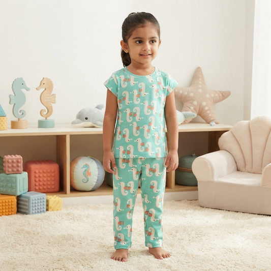 Ocean horse Print Pant Set (2year to 3year) (Girls)