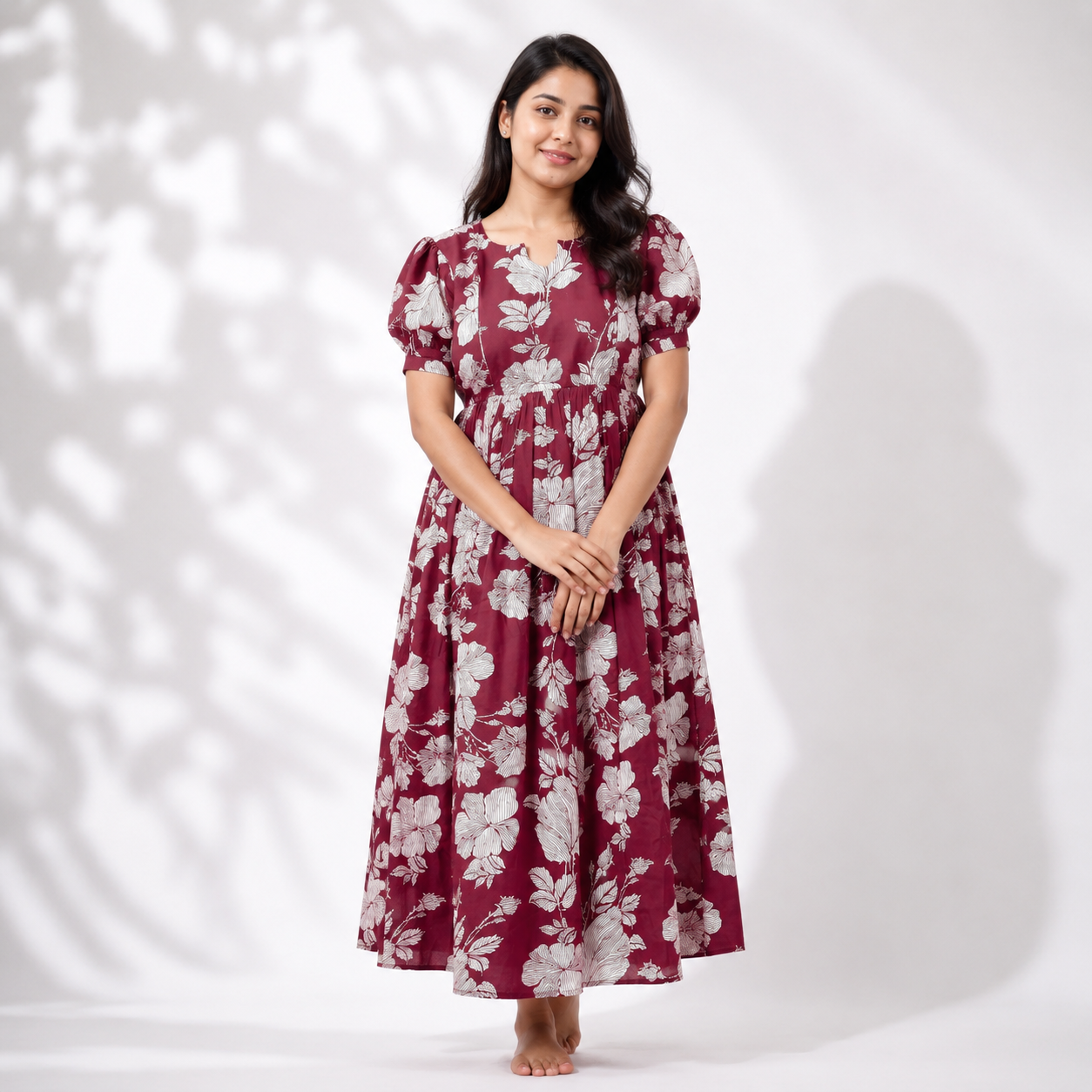 Maroon Floral Feeding Maxi (Invisible Zip)
