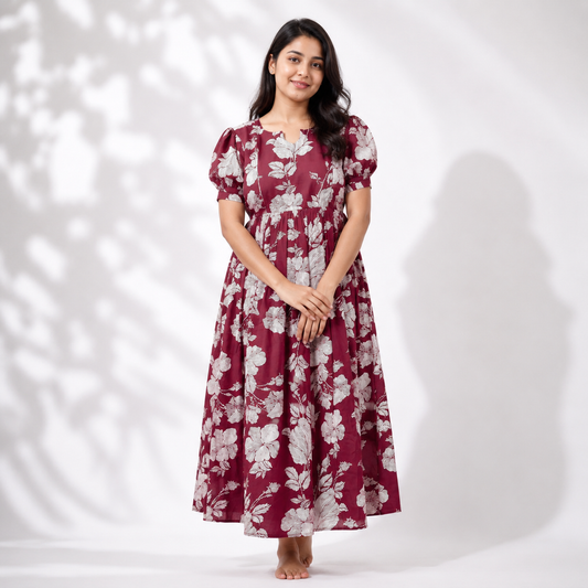 Maroon Floral Feeding Maxi (Invisible Zip)