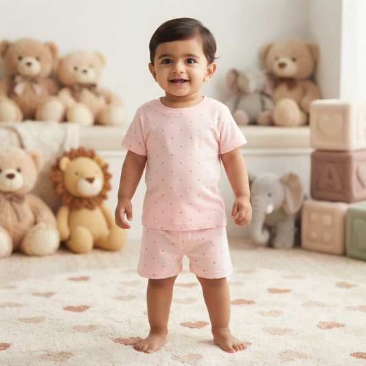 Pink Mini Heart Print Shorts Set (3year to 4year)
