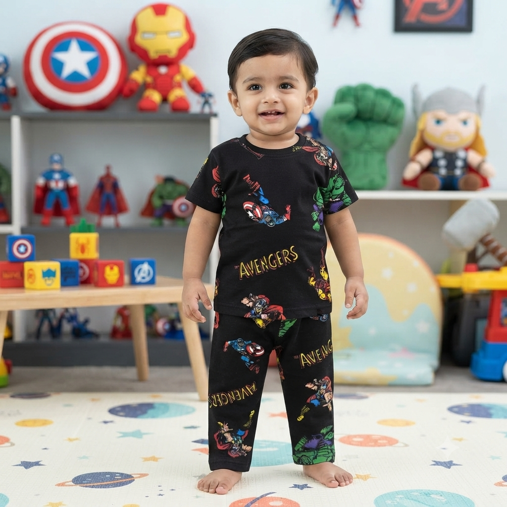 Black Avengers Print Pant Set (1year to 2year)