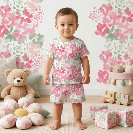 Pink Flowers Print Shorts Set (2year to 3year)