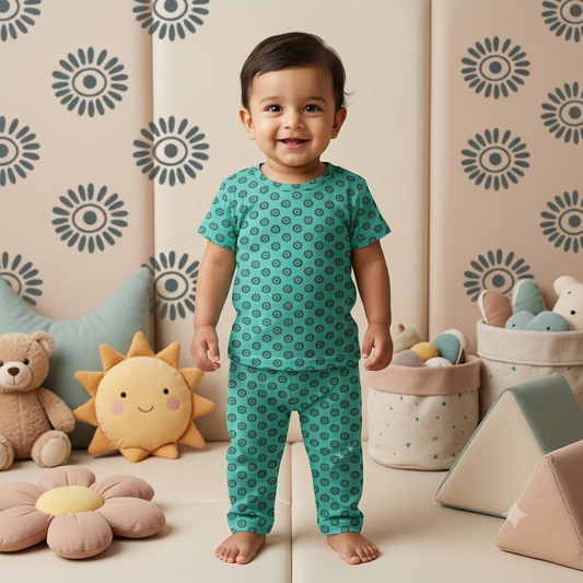 Green Flower Print Pant Set (4year to 5year)