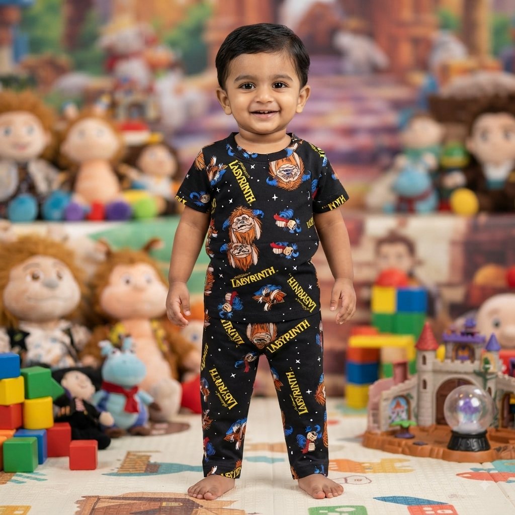 Black Cartoon Print Pant Set (3year to 4year)