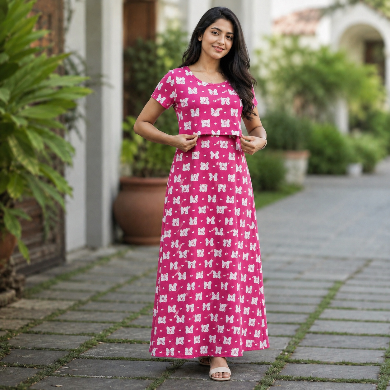 Pink Butterfly Print Zipless Feeding Loungewear (M) BB