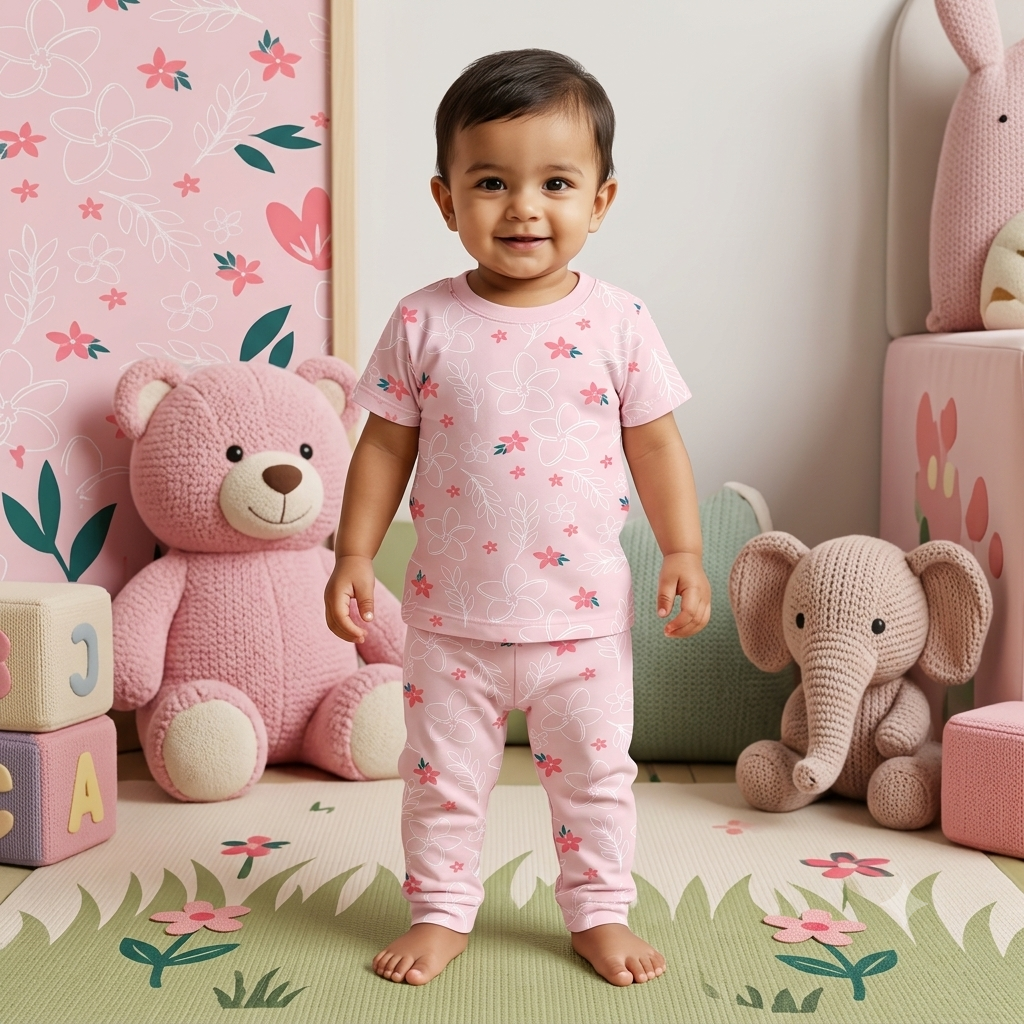 Pink Flower Print Pant Set (6month to 1year)